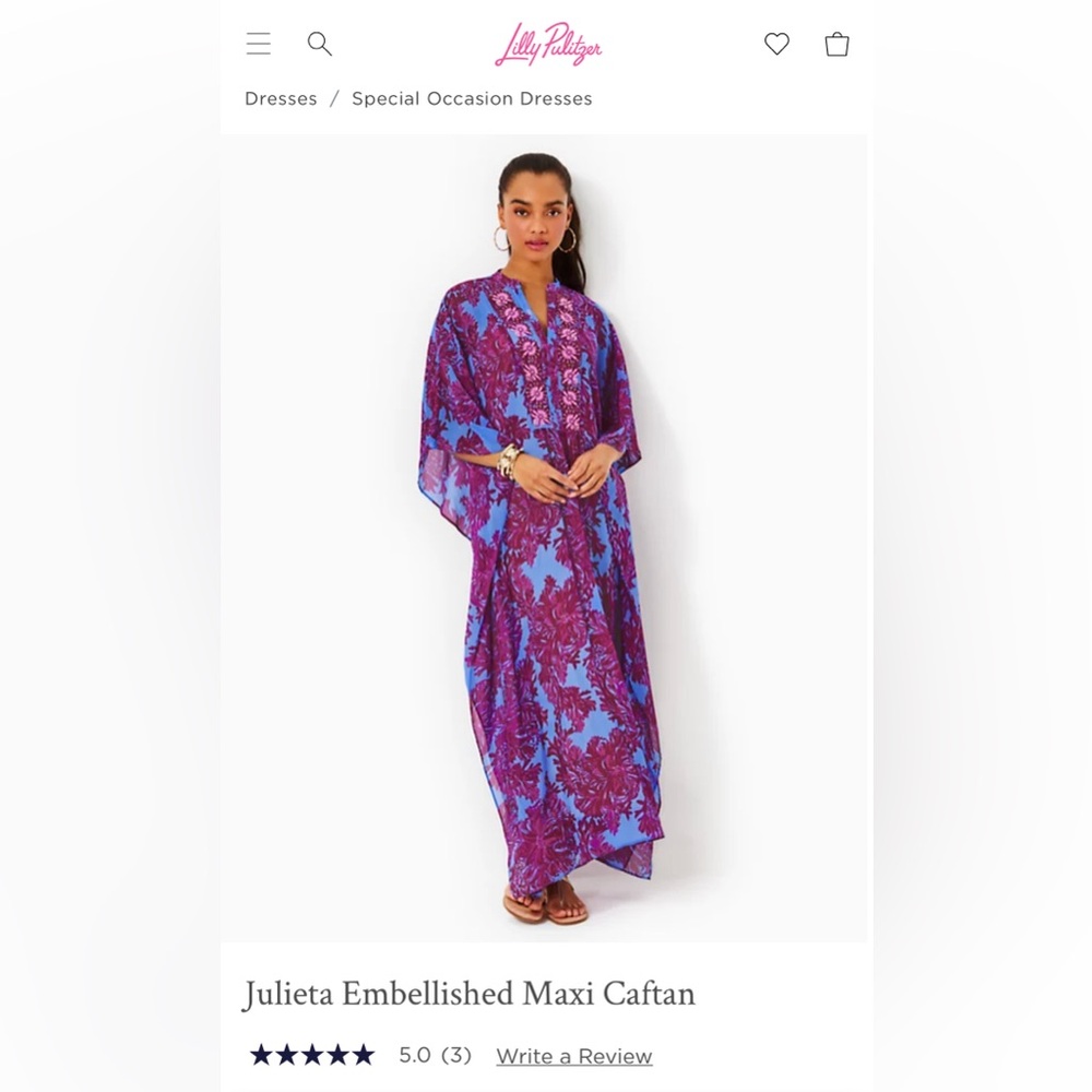 Lilly Pulitzer Julieta Embellished Maxi Caftan Size XXS/XS Brand New!